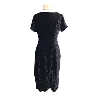 Vtg 70s 80s OVER FIVE SEVEN SHOPS Black Velvet Sheath Dress Sz S/M Careerwear